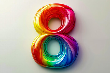 A colorful number eight made of paint on a white surface