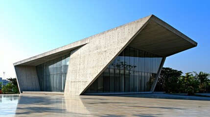 Obraz premium Modern concrete building with glass facade.