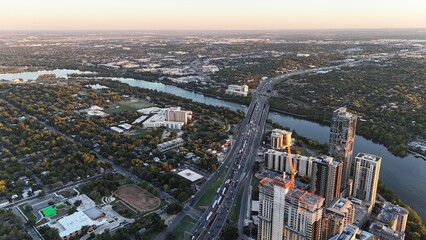 Naklejka premium rainey street skyscrapers austin texas