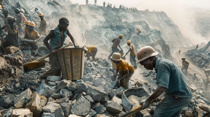 In Congolese mines; laborers toil under harsh conditions; hand-extracting minerals critical to global industries; their plight shedding light on the cost of resource dependency.