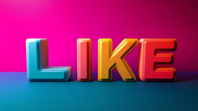 Texto 3D "LIKE", emocionante, colorido