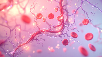 3D Red Blood Cells Background with Veins, Platelets, Cancer Awareness, and Vascular System Abstract Design