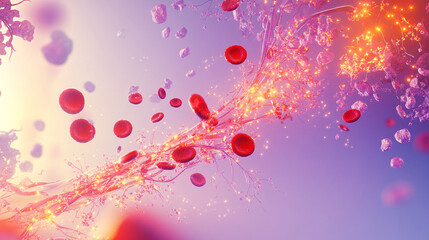 Red Blood Cells Background with Veins, Platelets, Cancer Medicine, and Vascular System Abstract Design