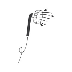 Shower and water doodle icon. Bath shower line art vector illustration.
