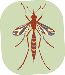 A red and blue striped insect with a long body