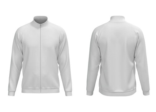 White basic turtleneck zipper raglan sleeve front and back view for mockup