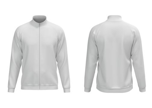 White basic turtleneck zipper raglan sleeve front and back view for mockup