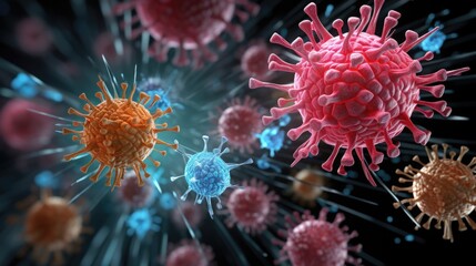 Mutations of SARS-Cov-2 Virus: 3D Rendering Illustrating New Strains and Variations on Abstract Background