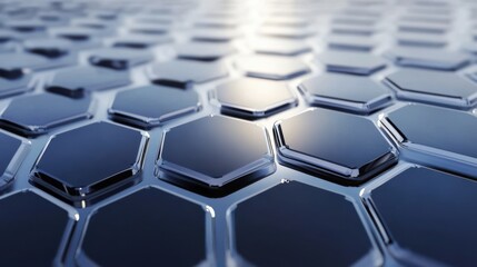 Obraz premium Abstract Pattern of Hexagonal Shapes in Shiny Metallic Surface Reflecting Light, Creating a Modern and Sleek Design Aesthetic for Backgrounds or Textures