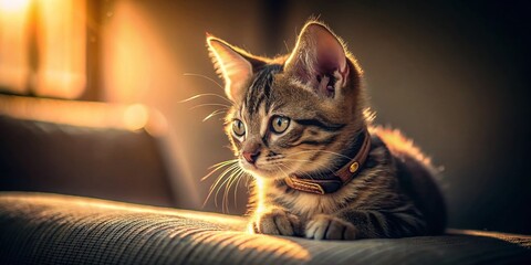 Sick Tabby Kitten Silhouette on Sofa - Pet Photography