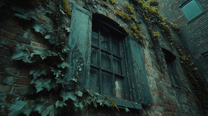 Close-Up of Old Brick Building with Green Ivy Covering the Walls