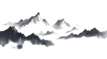 Fototapeta premium Misty Mountain Range Illustration, Isolated on Transparent Background