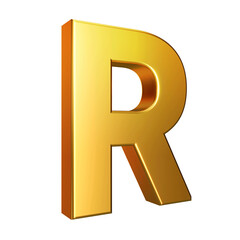 Golden font. Alphabet letter R isolated on a transparent background. 3d illustration.