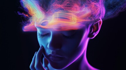 Woman feeling energy flowing through head with eyes closed