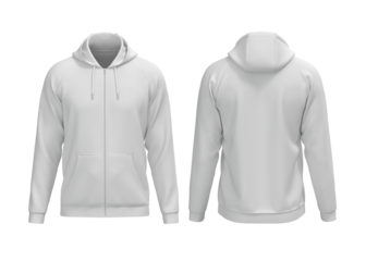 White basic hoodie zipper with pocket raglan sleeve front and back view for mockup