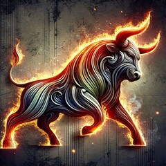 Fire bull illustration on black grunge backround
