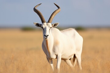 Fototapeta premium Scimitar Horned Oryx in its Natural Habitat: A Majestic Antelope of North America's South, Living on Texas Ranch