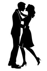 Couple kissing black silhouette vector, Valentine day. Simple silhouette Design vector icon with white background	