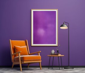 Cozy living room with purple walls and modern furniture design