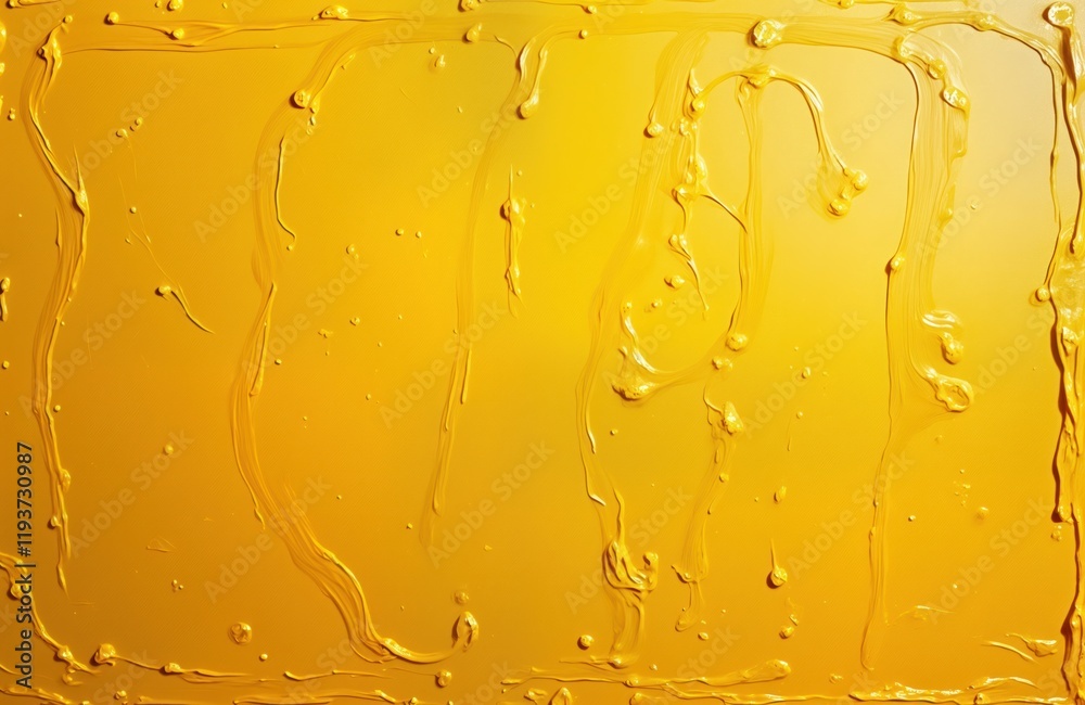 Poster Abstract oil painting texture in vibrant yellow. Intriguing streaks, drips of paint create dynamic pattern on canvas. Bold colors, unique texture make perfect for background designs modern art