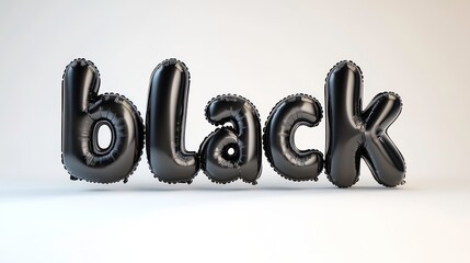 word "black" written in shiny, inflated balloon-style letters against a clean white background. The design is minimalistic, bold, and playful, making it visually striking and modern