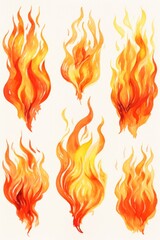 Set of Hand Drawn Watercolor Flames for Emergencies and Designs