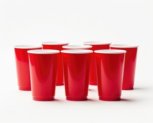 Set the Scene with Red Party Cups - Perfect for Advertising Alcohol and Celebration. Isolated on White Background