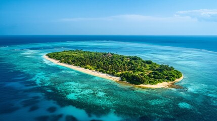 Obraz premium Tropical Island Paradise: Aerial View of Lush Island with Turquoise Waters