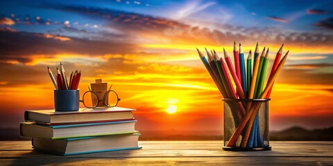 Silhouette School Supplies Backdrop: Personalized Message Space - Stock Photo