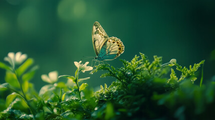 macro shot of a butterfly sitting on a green plant