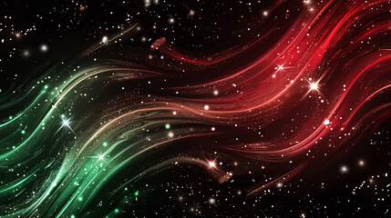 Obraz premium A cosmic-themed background with swirling Wine (Burgundy) and Emerald green nebulae, accented by sparkling stars and set on a deep black backdrop