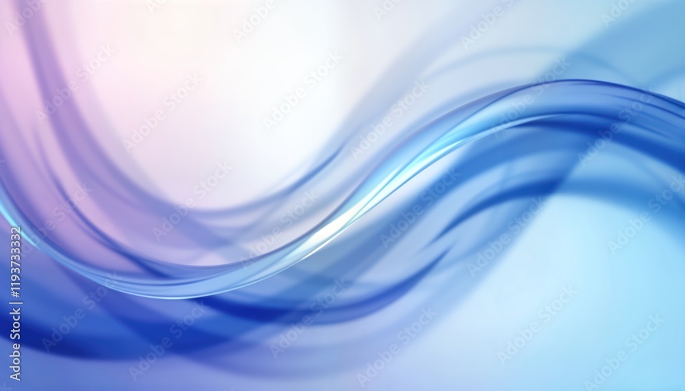 Poster Abstract design with dynamic flowing shapes. Blue, white curved lines create glass-like texture. Light purple gradient flows around shapes. Modern design suitable for backgrounds covers. Elegant