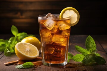Tall Glass of Refreshment: Traditional Iced Tea with Lemon - A thirst-quenching drink with a slice of lemon, perfect to beat the heat