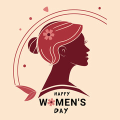 A minimalist illustration of international women's day of a woman with elegant, flowing hair with a floral element