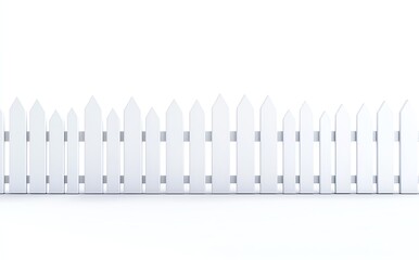 A clean and modern white picket fence against a plain background, symbolizing boundaries and a sense of security in residential architecture. Perfect for home and design projects.