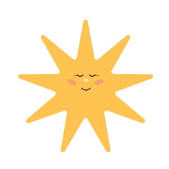 Obraz premium Cute Smiling Yellow Bright Star Face Icon. Magic Star Ray Shape Decoration. Baby Nursery Wallpaper or Poster Decor. 