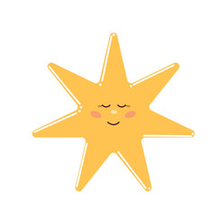 Cute Smiling Yellow Bright Star Face Icon. Magic Star Ray Shape Decoration. Baby Nursery Wallpaper or Poster Decor. 