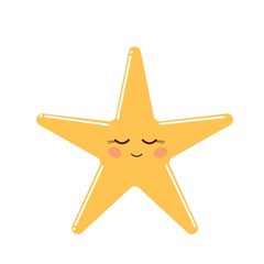 Obraz premium Cute Smiling Yellow Bright Star Face Icon. Magic Star Ray Shape Decoration. Baby Nursery Wallpaper or Poster Decor. 