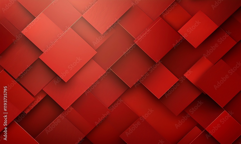 Poster a vibrant, abstract composition of overlapping red squares created with a modern design approach, sh