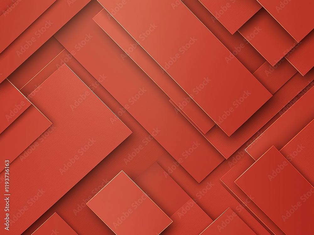 Poster an abstract composition of layered red rectangles, creating a dynamic texture that evokes depth and 