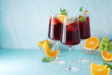 Glasses with traditional Spanish drink Sangria