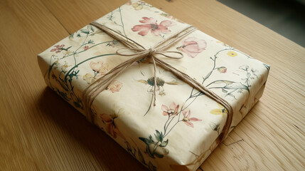 wrapped gift box with a bow lying on a table