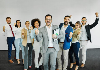 businessman business team businesswoman success meeting celebration colleague office teamwork happy...