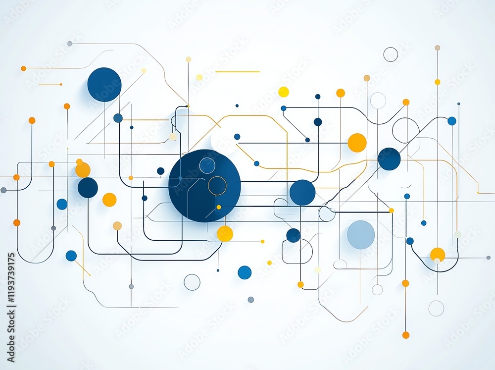 Poster abstract vector design featuring geometric shapes and colorful circles, illustrating modern technolo