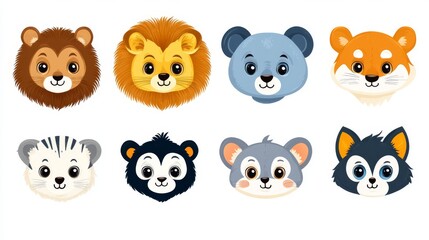 Fototapeta premium Set of cute cartoon animals with wreaths. illustration