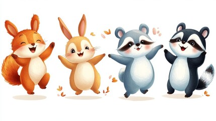 Fototapeta premium Cute cartoon animals in the form of a group. illustration