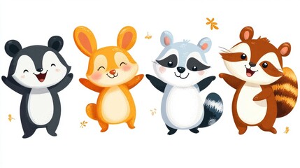 Naklejka premium Cute cartoon animals in the form of a group. illustration