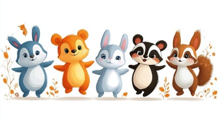 Naklejka premium Cute cartoon animals in the form of a group. illustration