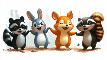 Fototapeta premium Cute cartoon animals in the form of a group. illustration
