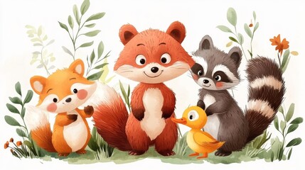 Naklejka premium Cute cartoon animals in the form of a group. illustration